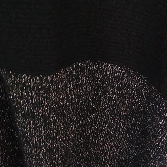 VINCE CAMUTO BLACK WITH GOLD LYREX SOFT, BLOCKKNIT, TURTLENECK CAPE SWEATER - Picture 2 of 5